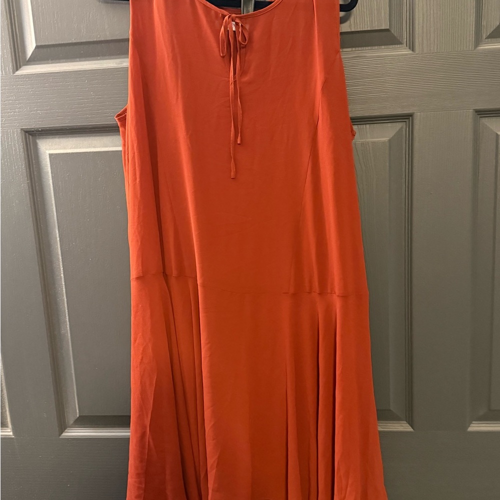 JustFab Orange Sleeveless Tie-Neck Midi Dress